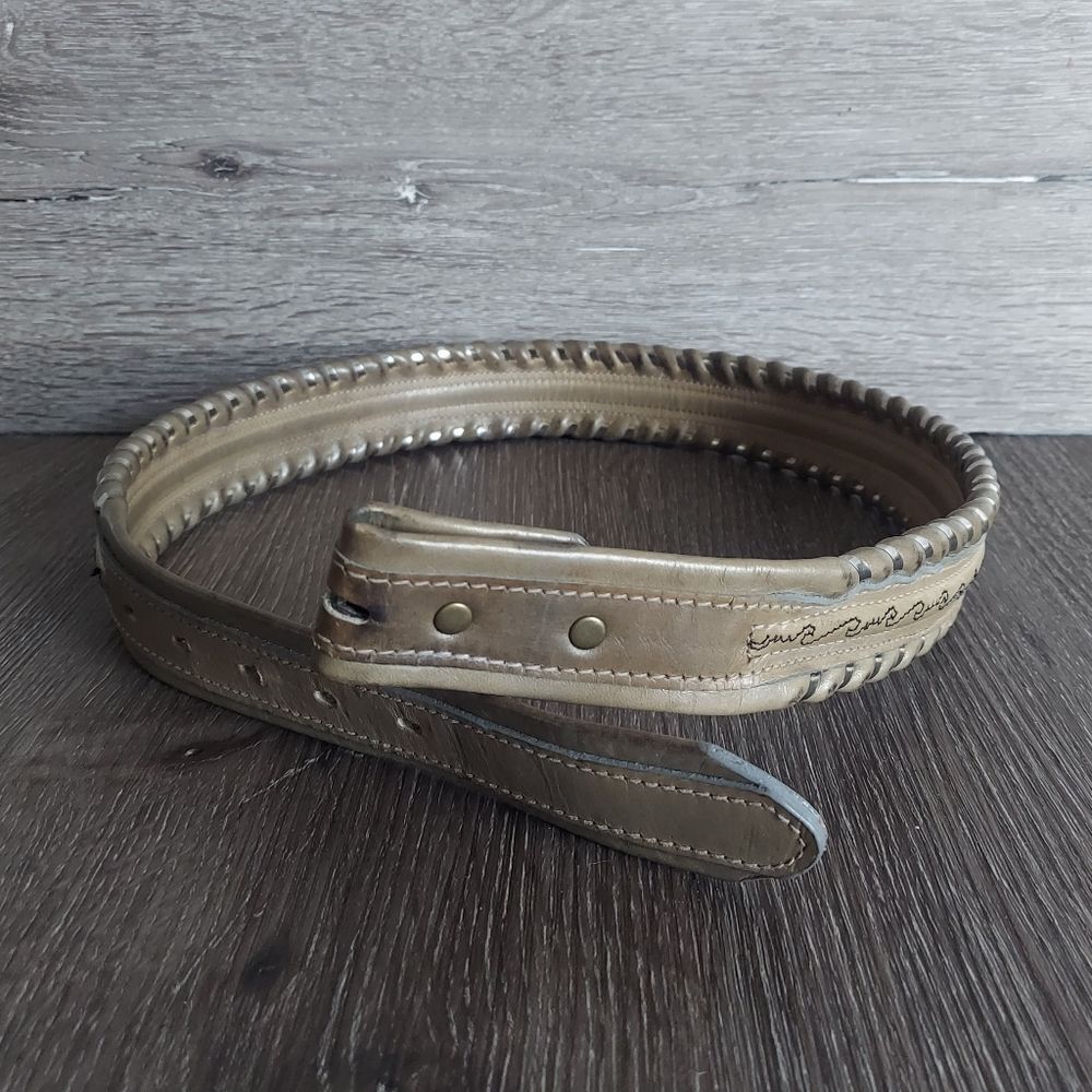 Silver Creek Western Leather Belt Size 34 NO BUCKLE Silver Stitching Detail